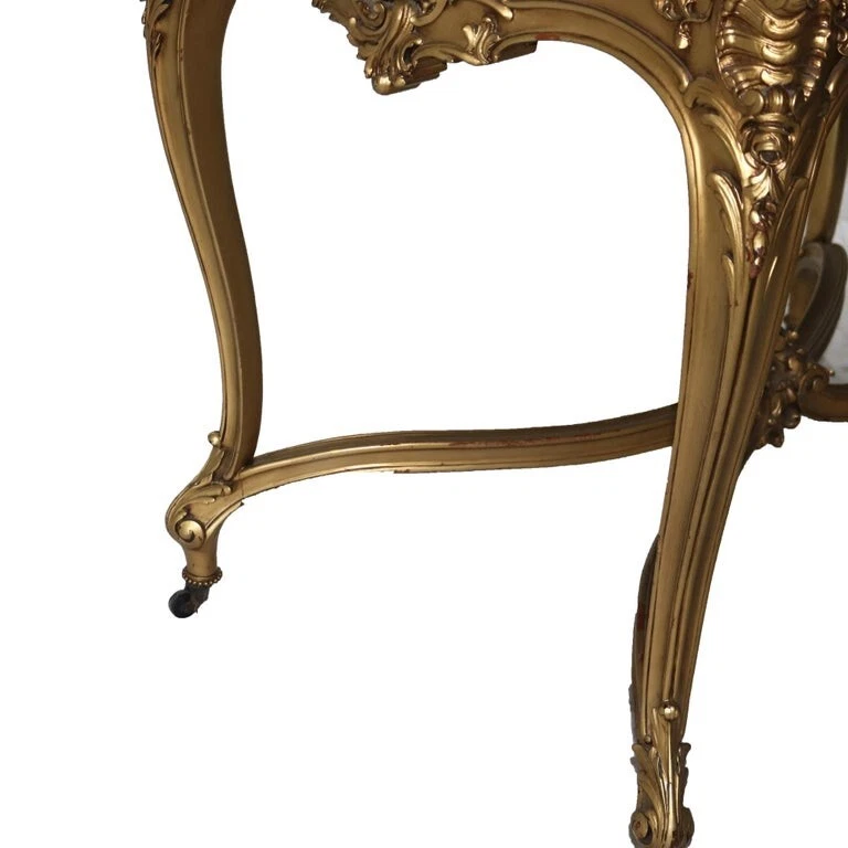 Antique Louis XIV Giltwood & Inset Onyx Parlor Table with Foliate Elements C1890 - Image 3 of 4