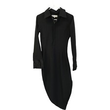 Zara Women Shirt Midi Dress S Black Stretch Polo Collar Draped 9361/052 NWT