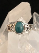 Genuine Malachite 925 Solid Sterling Silver Gemstone Leaf Ring Size 8.5 Indian