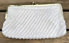 Vintage Walborg Small White Beaded Clutch w/ Chain P1078 AS IS