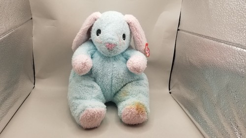 TY Bunny Rabbit Stained Plush Stuffed Animal Toy Pink Blue Rattle Huggable w tag