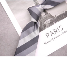 New Classic Striped Gray White JACQUARD WOVEN 100 Silk Men's Necktie Tie