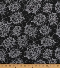 Cotton Spider Webs Patterned Web Charcoal Fabric Print by the Yard D506.69