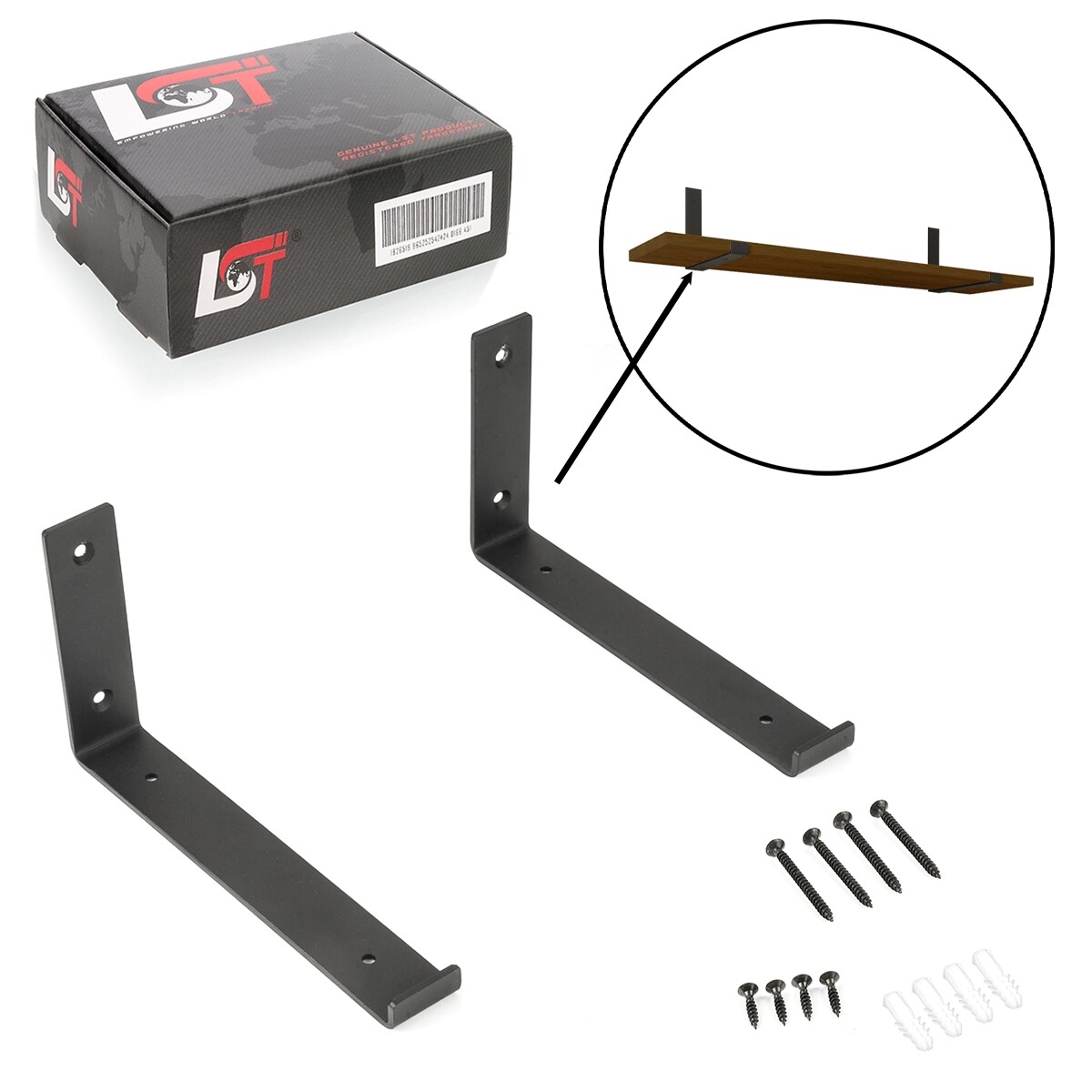 8x Wall Shelf Shelf Bracket Shelf Holder Shelf Console Metal Black 250 mm