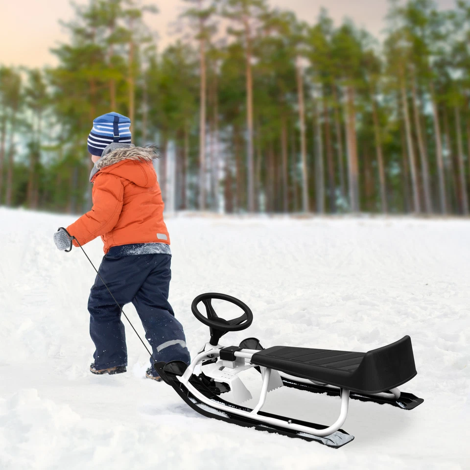 Lenkschlitten mit Fußbremsen Bob Kinderschlitten ab 5 Jahre Schlitten bis 90 kg - Bild 4 von 4