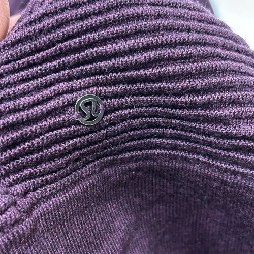 Lululemon SIT IN LOTUS wool Cardigan Sweater Split Back Open Front Plum Size 10 - Picture 5 of 10