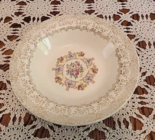 PARISIAN BY ROYAL CHINA ROUND SERVING BOWL.   22K GOLD FILIGREE.   WEDDING. ...