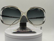 Vintage Oversize Sunglasses NOS Green Fade Lens Black Silver Frame 70s-80s