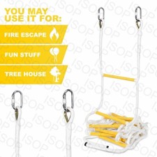 ISOP Emergency Fire Escape Ladder 2-4 Storey Rope Ladder with Hooks - Reusable