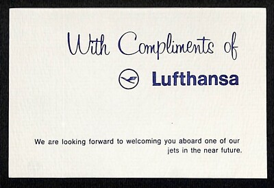 Lufthansa c1970 Folded ''With Compliments of'' Welcome / Greeting Card VGC