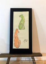 Cat Friends Carrots  + Celery 2011 C Peterson * Miniature Watercolor Painting