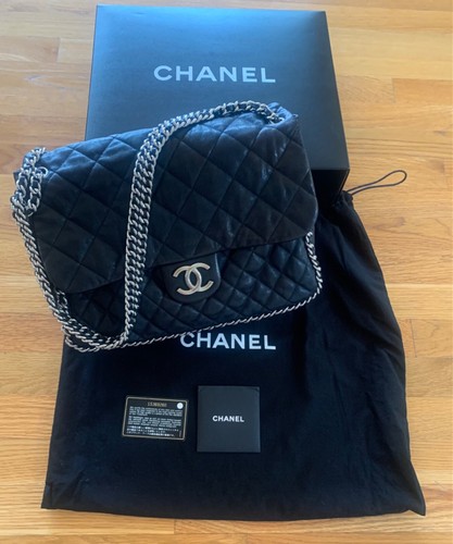 Authentic CHANEL Chain Around Quilted Leather MAXI FLAP BAG Extra Large Slv Hdwr