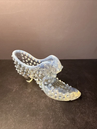Vintage Fenton Glass French  Opalescent Hobnail Cat Head Slipper/ Shoe  See Pics