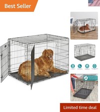 42-Inch iCrate for Large Breeds, 71-90 lbs, Double Door Folding Dog Crate with D