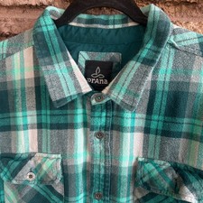 Prana Men's Shirt Green Flannel Organic Cotton Plaid Long Sleeve Size XXL