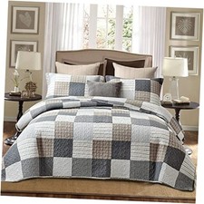 Twin Size Quilt Set, 100 Cotton Twin 86"x68" Grey/Brown/Black/White
