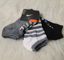 3 Pair Nike Kids Boy's No-Show Socks. Grey, White, Black. SZ 13C-3Y