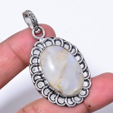 Rainbow Moonstone - India Handmade 925 Sterling Silver Pendant 1.95" P273
