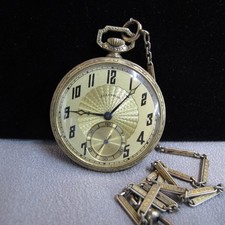 1923 Illinois A. Lincoln 12s 21j Gold Filled Open Faced Pocket Watch w/chain A6