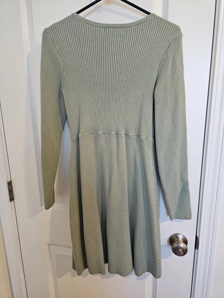 Mini Vestido Hollister Para Mujer Grande Verde Tejido Babydoll Cuello Cuadrado Y2K Foto 3 de 3