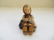 Hummel Happy Past Time Girl with Bird Knitting # 69 Full Bee Germany 1950's