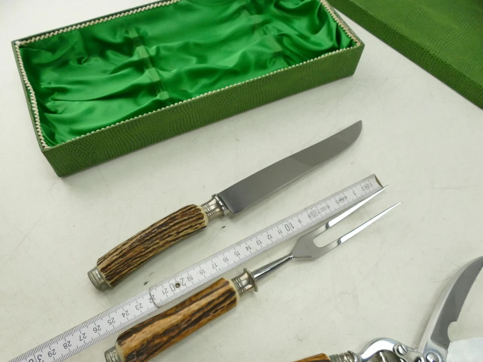 Jäger Messer Tranchierset Gabel Geflügelschere Horngriffe top Vintage Z-4594 - Bild 4 von 4