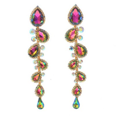 Gold Tone Alloy Metal Rhinestone Drop Post Earrings ESE1077-CAB