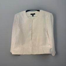 Ann Taylor Size M Women's White Open Blazer Long Sleeves Pockets