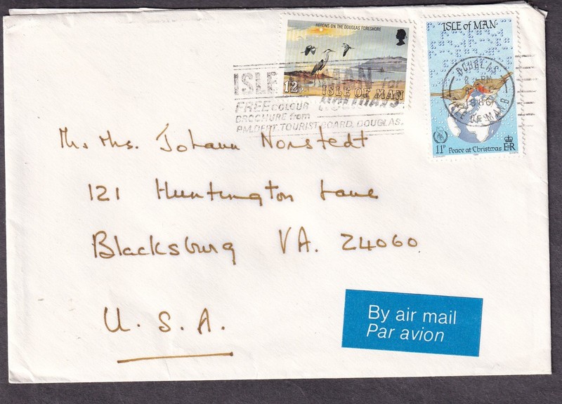 Isle Of Man 1986 cover Douglas to Blacksburg Virginia