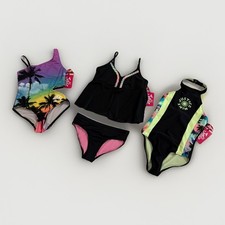Justice Black Swimsuits Girls XS 5-6 One Two Piece Fly Away Tankini Tropical NEW