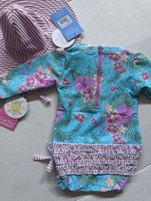 Ruffle Butts Orchid Oasis 6-12 Months L/S Rash Guard w/Seersucker HAT NWT