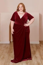 *REVELRY "Giselle" Burgundy/Wine Velvet Maxi Dress Bridesmaid Gown Plus size 22