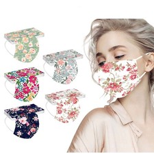 50PC Adults Black Face Masks 3 Ply Breathable FaceMasks With Printed Designs