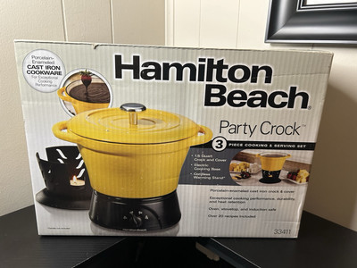 Hamilton Beach 1.5Qt Cast Iron Party Crock Pot Yellow elect. base/warm stand NEW