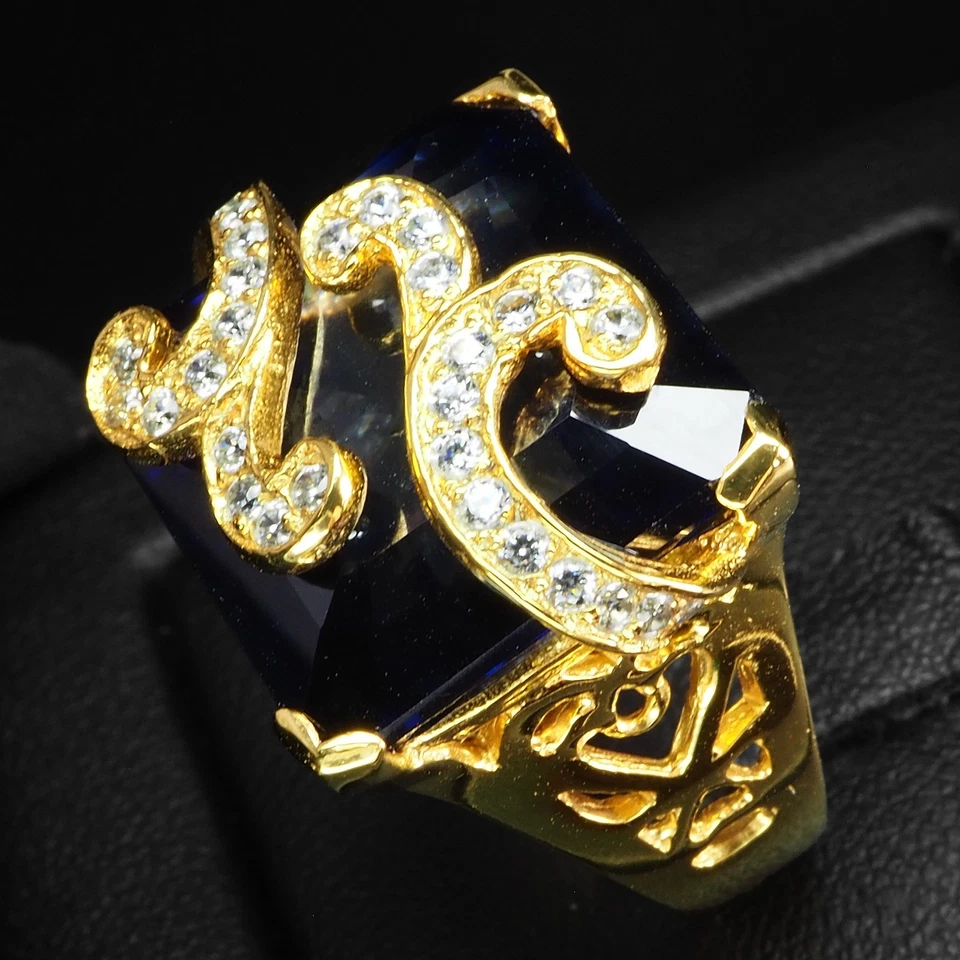 Anello in argento sterling 925 oro 24 carati mistica baguette tanzanite blu... - Immagine 4 di 4