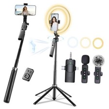 Vlogging Kit with 2 Mics and 10" Ring Light, 71 Tracking Tripod for iPhone