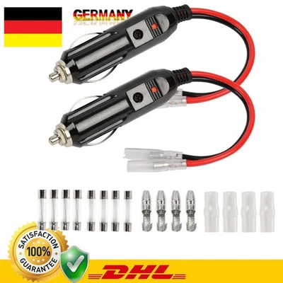 CAMECHO 2x KFZ Auto Zigarettenanzünder-Stecker Zigaretten-Anzünder 12V 24V 15A Sicherung