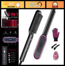 Hair Straightener Brush Comb - 5 Temp Settings, Fast Heating, Dual Voltage, Blac