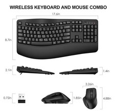Wireless Keyboard and Mouse Combo, 2.4G Full Size Wave Keys Ergonomic Keyboar...