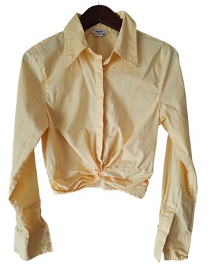 JASON WU Yellow Cotton Long Sleeve Twist Front Cropped Womens Blouse Top Size S