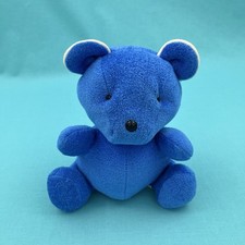 Vintage Eden Blue Bear Plush Rattle 8" Terry Cloth Velour Primary Toy Teddy