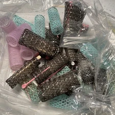 VINTAGE Wire Brush Mesh Hair Rollers Curlers Black Green White Pink Picks
