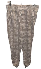 NWT Rewash Sz XL Smocked Waist Geo Boho Cropped Jogger Pant Pockets Gray White