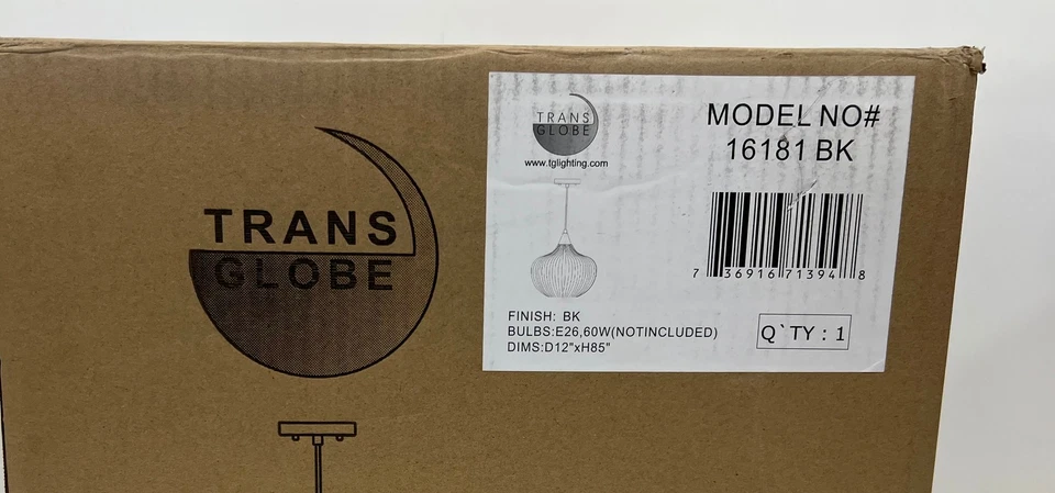 Transglobe Lighting Aristo 1-Light Black Pendant Light Frosted Glass 16181 BK - Image 2 of 2