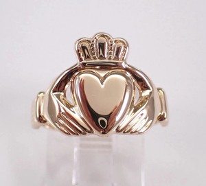 Authentic Vintage Estate Claddagh Heart Engagement Ring 14K Yellow Gold Plated Silver