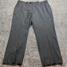 Mens Dress Pants Gray Flat Front Trouser Slacks Business Workwear Office Classic