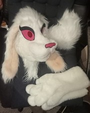 Lavafox 2016 White Rabbit Bunny Fursuit Partial Furry Costume Head Paws & Tail