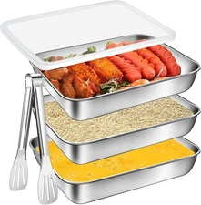 3 Pcs Stainless Steel Breading Trays,10.4 x 10.4 x 7.7 x 1.9 inches, Silver 