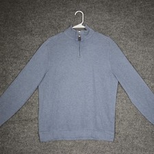 Tasso Elba Sweater Mens M Blue Cotton Quarter Zip Pullover Classic Knit