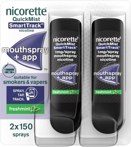 Nicorette Quickmist Freshmint Smart Track Duo 1mg, 2 x 150 sprays ""USA SELLER""